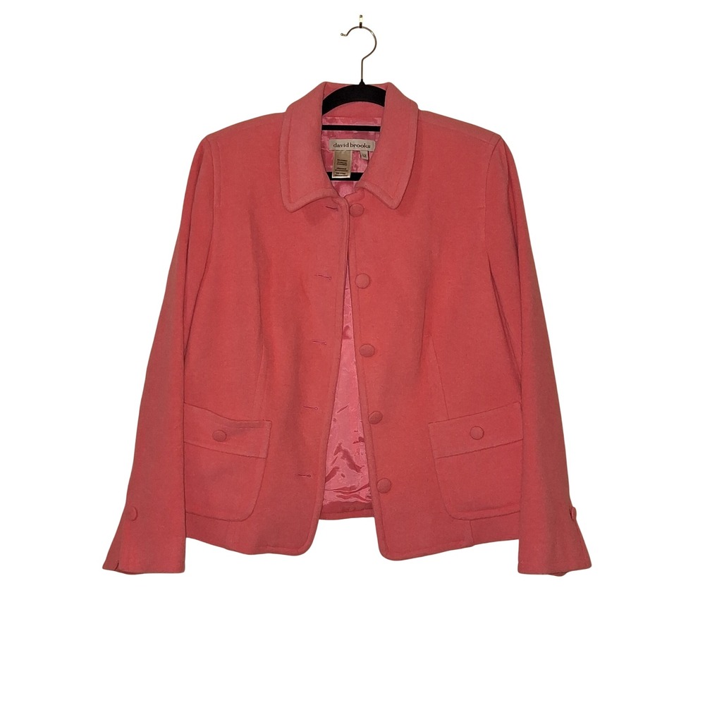 David Brooks Pink Wool Blend Button Front Jacket Coat Women Size 12 Coral